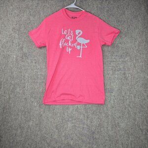 Gildan Small Pink T-Shirt "Lets Get Flocked Up" Cotton/Polyester Blend